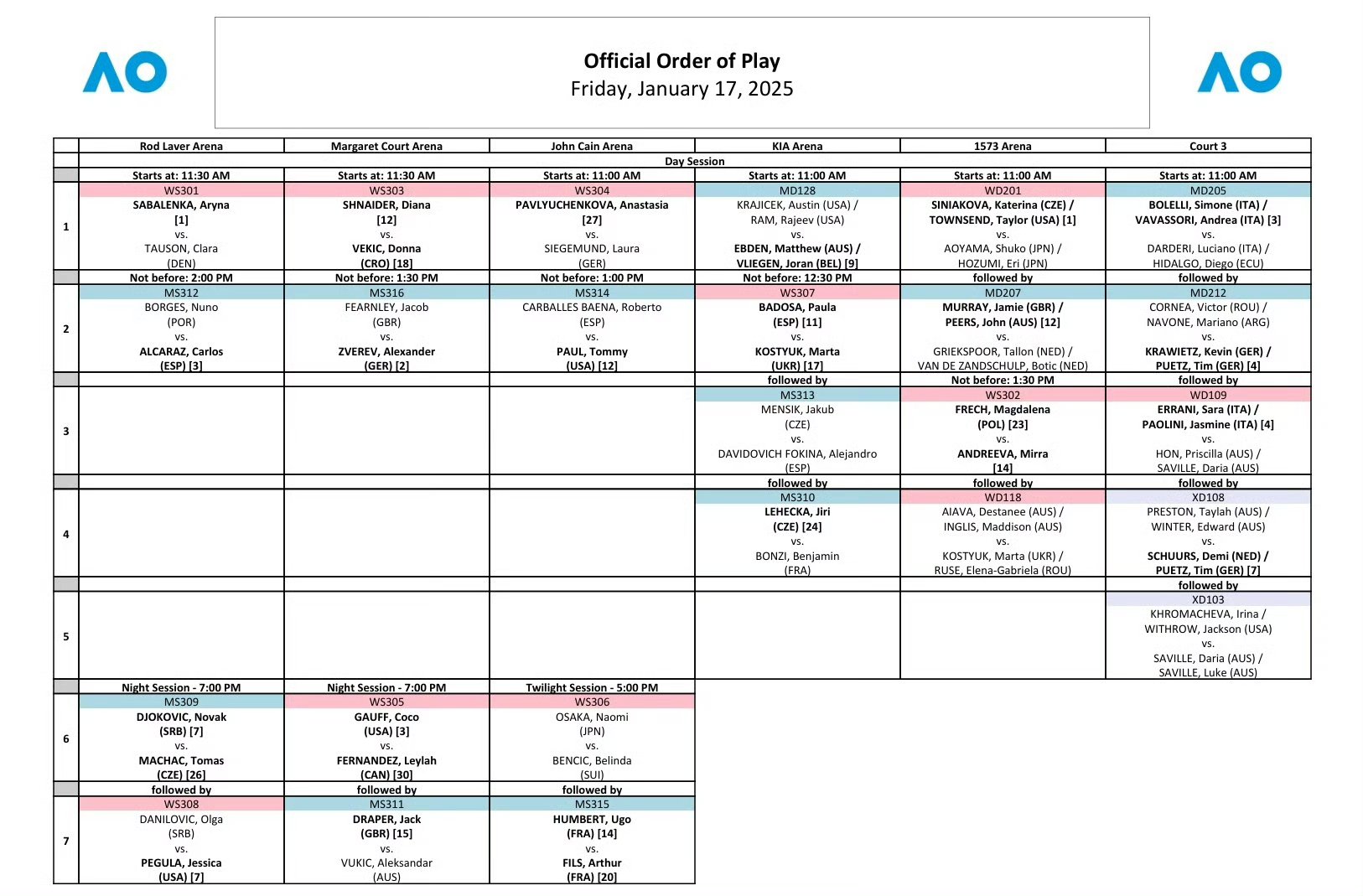 网球赛程公布，焦点大战一触即发